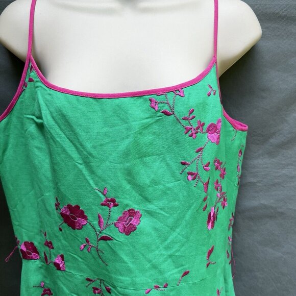 Jessica Howard Size 10 Linen Blend Bright Green Pink Embroidered Dress y2k 90s - Picture 5 of 6